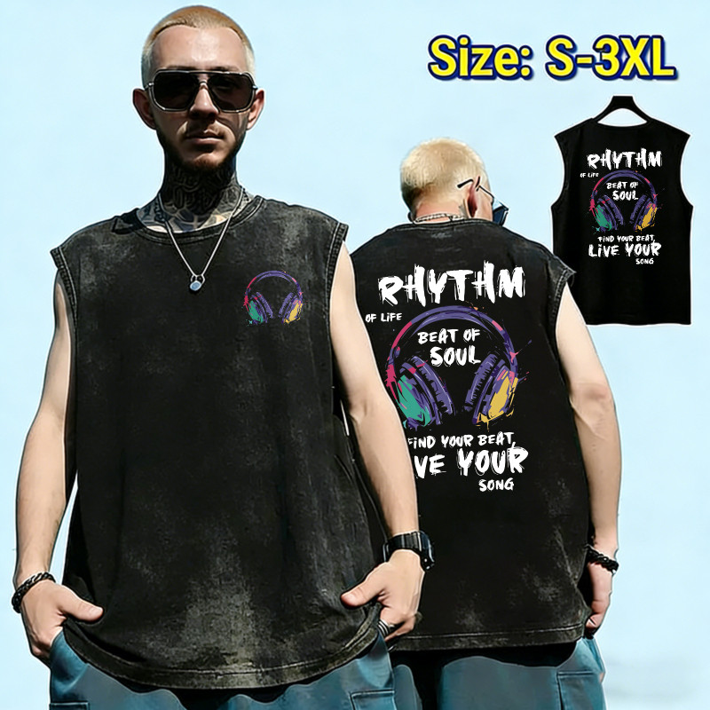 UT shop แขนกุด เสื้อกีฬา oversize ผ้าCotton 100% สบายและนุ่ม หลวม เสื้อแขนกุด 'LIVE YOUR' 3XL