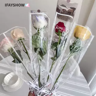 IFAYSHOW 50 ชิ้นแขนดอกกุหลาบเดี่ยว, ถุงห่อดอกไม้สไตล์อิน, ครบรอบบรรจุภัณฑ์วัสดุดอกไม้โปร่งใสกันน้ํา