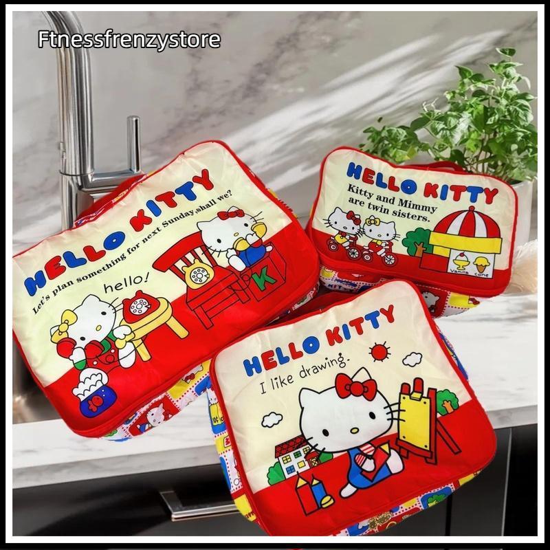 [FF] 3 ชิ้น/เซ็ตน่ารักการ์ตูน KT Cat กระเป๋าเครื่องสําอางพับได้ขนาดใหญ่ความจุกระเป๋าเดินทางกระเป๋าแป้ง Home Storage Pouch [TH]