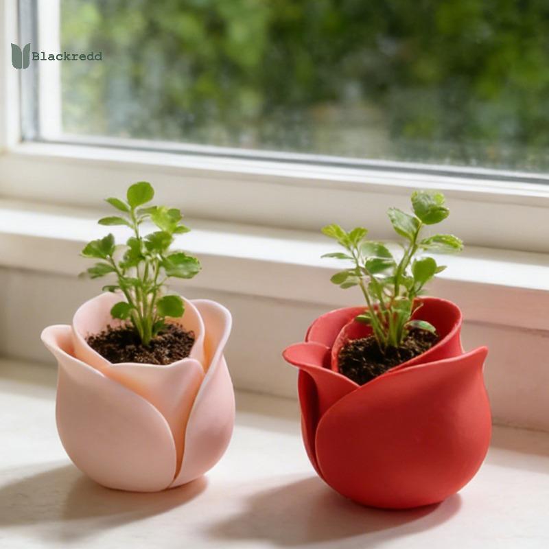 BRED Rose Shape กระถางดอกไม้ Mini Planter Creative Tiny Plant คอนเทนเนอร์สําหรับตกแต่งบ้านสํานักงาน