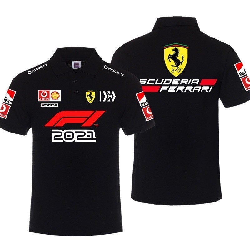 【เสื้อ polo】 New F1 Racing Suit + Ferrari Team F1 Racing Jersey Summer Unisex Short Sleeve POLO S-3X