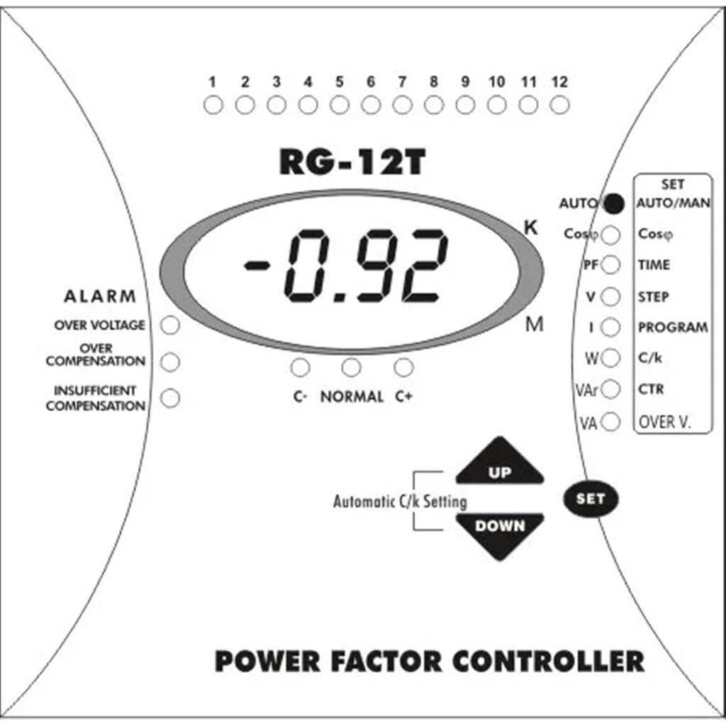 ตัวควบคุม Power Factor RG-12T, 12 ขั้นตอน, 220VAC 50/60Hz