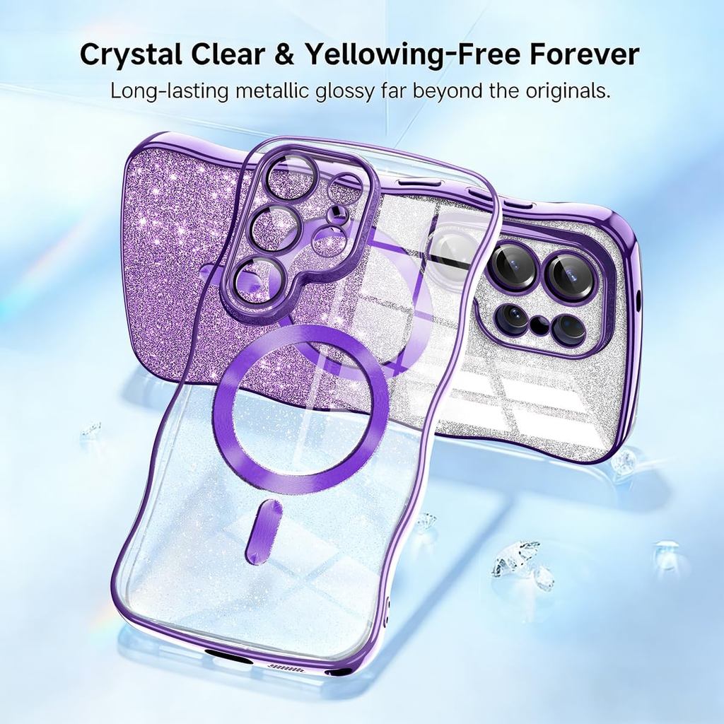 หรูหราชุบ TPU นุ่มสําหรับ Samsung Galaxy S26 Plus S25 S24 Ultra กรณีในตัวเลนส์กล้องแม่เหล็กหยิกหยักกรอบกันกระแทกเงาน่ารักฝาครอบ