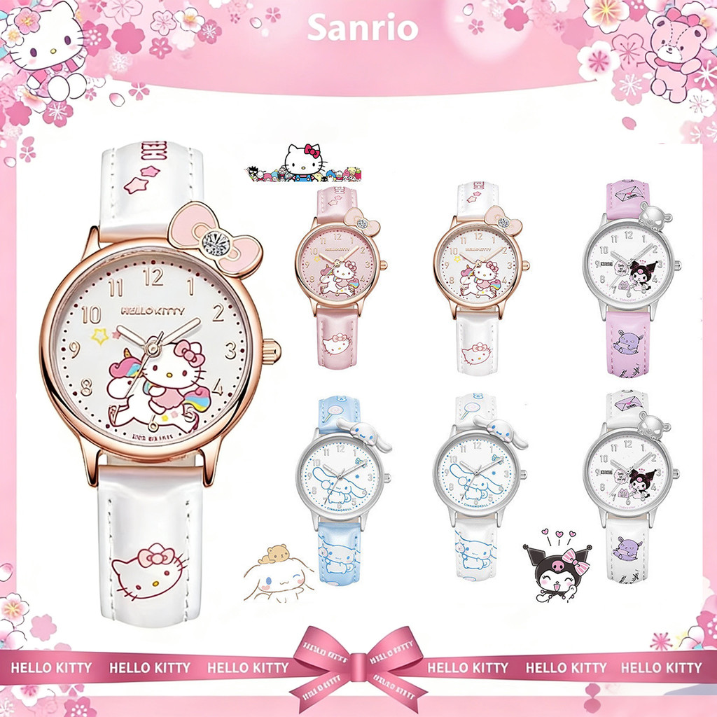 นาฬิกาข้อมือควอตซ์ Sanrio Hello Kitty, Cinnamoroll, Kuromi แบบกันน้ำ ทำจากPU สำหรับผู้หญิง