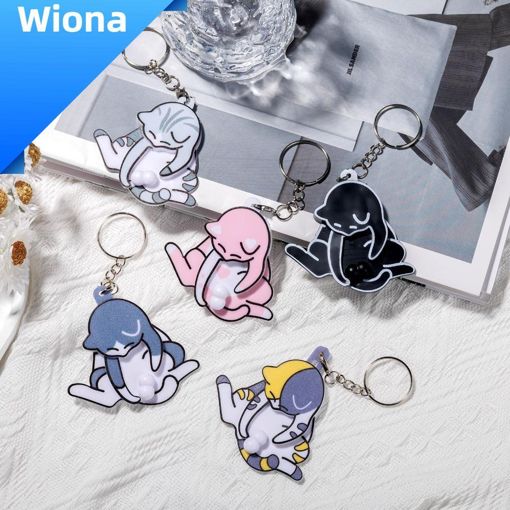 WIONA จี้แมวตลกน่ารัก, พวงกุญแจแมวไข่หมุนได้, อุปกรณ์กระเป๋าดึงเล่นการ์ตูนแมวเคล็ดลับเล่นของเล่นไข่