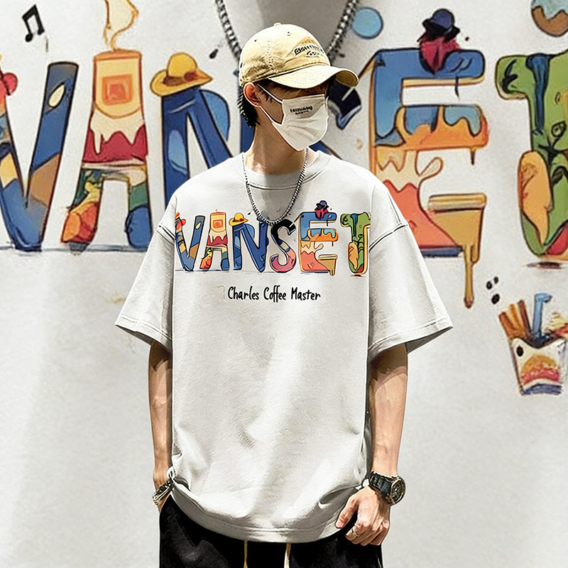 Top.street【สินค้าใหม่】🔥 เสื้อยืด oversize เสื้อแฟชั่น คอกลม สีตัดกันผ้าCotton100% แขนสั้น ใส่สบาย 'summer cat' 2026 COD