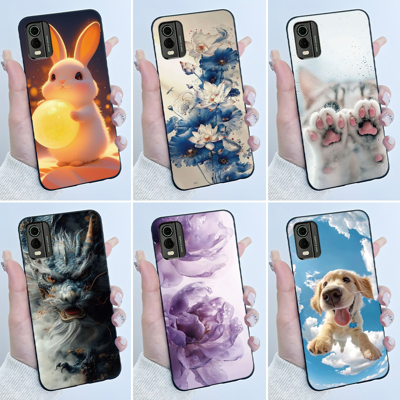 ปลอกสําหรับ Nokia C32 C22 กรณีความงามหรูหราน่ารัก Cool ชายหญิงซิลิโคนนุ่มสีดํา Matte สําหรับ NokiaC32 C 22 เคสโทรศัพท์