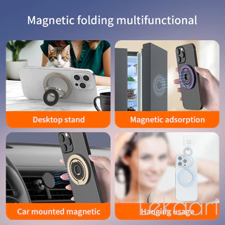 แหวนนิ้วแม่เหล็กที่วางโทรศัพท์สากลสําหรับ iPhone Android โทรศัพท์มือถือโลหะหมุน Grip มัลติฟังก์ชั่นรถ Mount Triple วงเล็บพับ