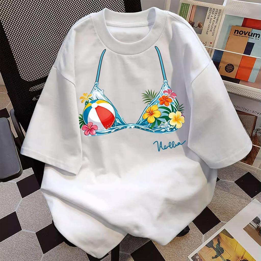 BOOM [COD]💦เสื้อ oversize สีสดใส แขนสั้น songkran festival tshirt cotton100% สวมใส่สบาย 'Swimsuit print' S-3XL