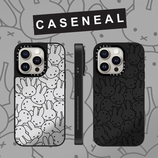 CASENEAL เส้นกราฟฟิตีหัวกระต่ายกระจกหน้าอะคริลิคใสเคสโทรศัพท์สําหรับiPhone 17 Pro Max 16 ProMax 15Pro 14 Plus 13 12 โทรศัพท์กันกระแทกขอบนุ่มฮาร์ดป้องกันกรณี