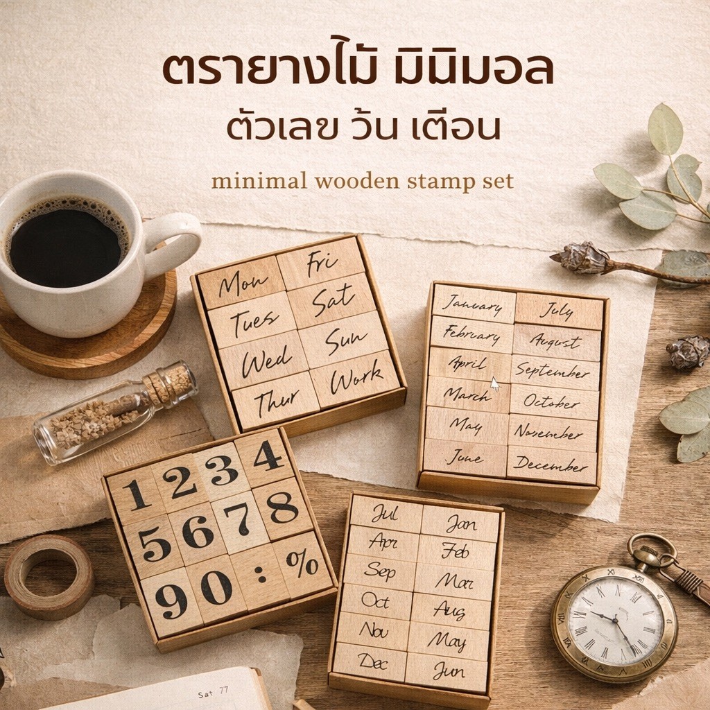 ตรายางไม้ วินเทจ ตัวเลข วัน เดือน Wooden Stamp Set ตรายาง DIY