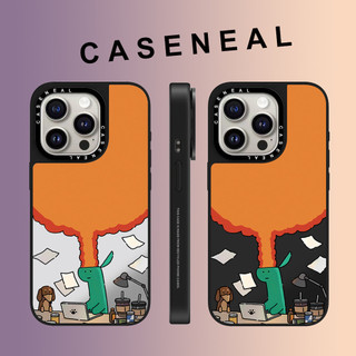 CASENEAL น่ารัก Angry ไดโนเสาร์กระจกด้านหน้าอะคริลิคใสเคสโทรศัพท์สําหรับ iPhone 17 Pro Max 16 ProMax 15Pro 14 Plus 13 12 โทรศัพท์กันกระแทกขอบนุ่มฮาร์ดป้องกันกรณี