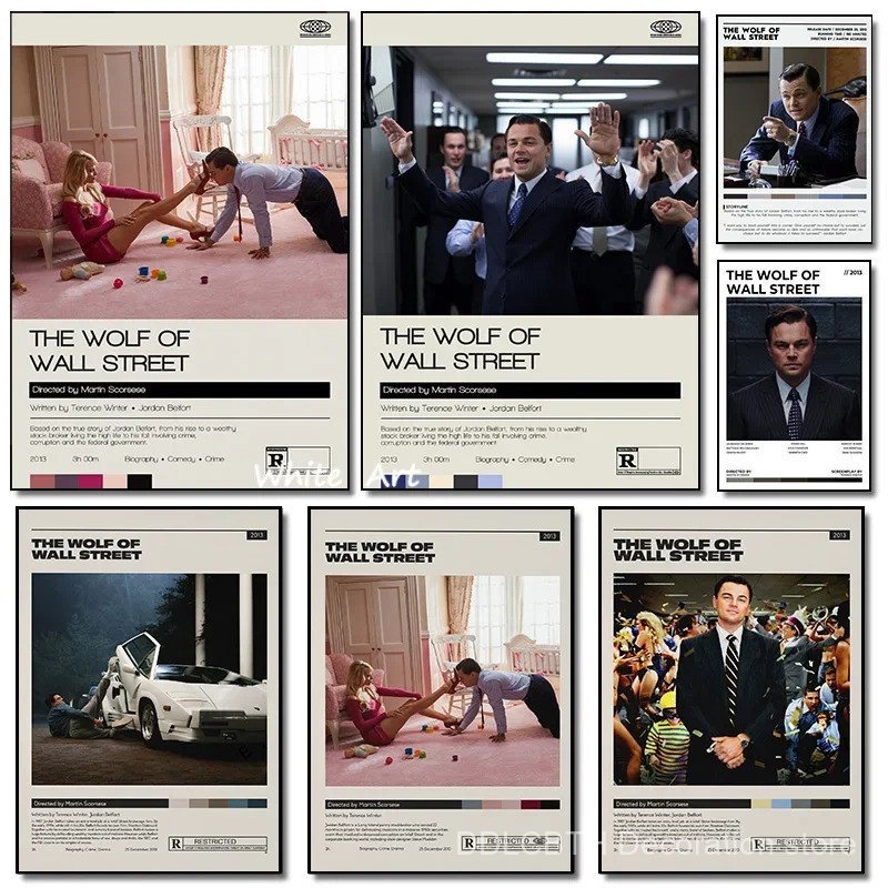 9S2N ภาพวาดผ้าใบ HD พิมพ์ Modern Wall Art ภาพภาพยนตร์คลาสสิกหมาป่า Wall Street โปสเตอร์ตัวเลขห้องนั่