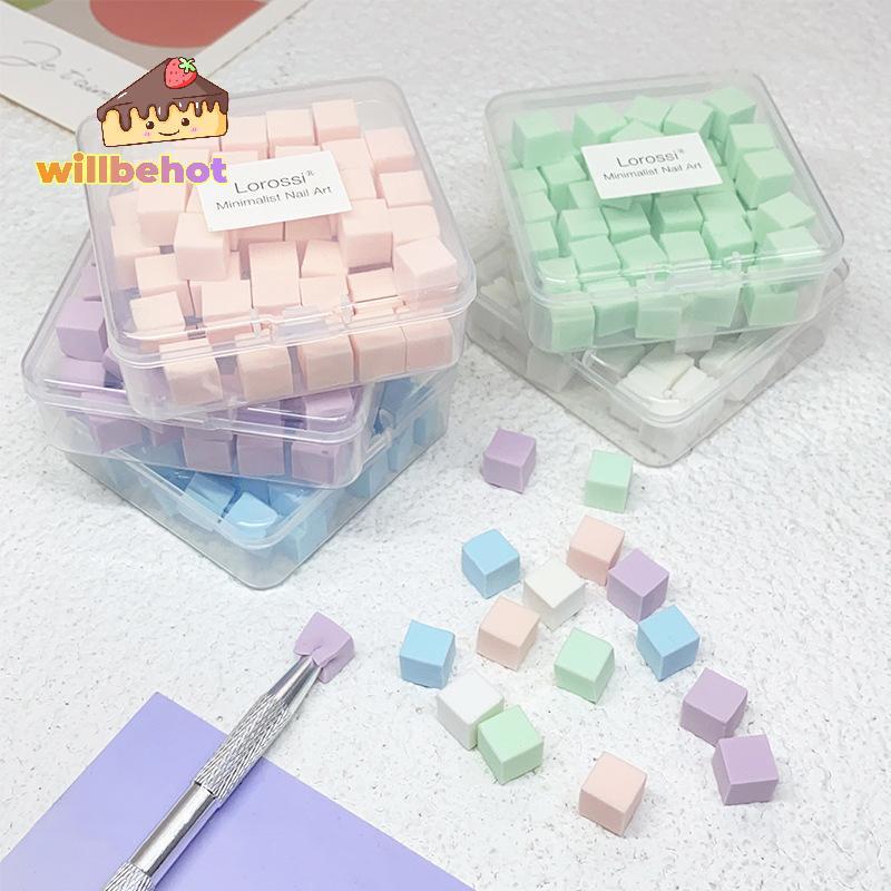 [Willbehot-t] 50pcs Mini Square Nail Sponge Powder Puff Nails Art Gel Polish Tools Makeup Cosmetic Nail Buffer Blo สําหรับอุปกรณ์ทําเล็บ [ใหม่]