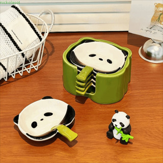 VELARISEN 4/6Pcs Ceramic Sauce Dish, Creative Stackable Cartoon Panda Snack Dish, Easy To Clean Panda Shape Small Size with Storage Box Mini Sauce Bowl Set Dinnerware Set