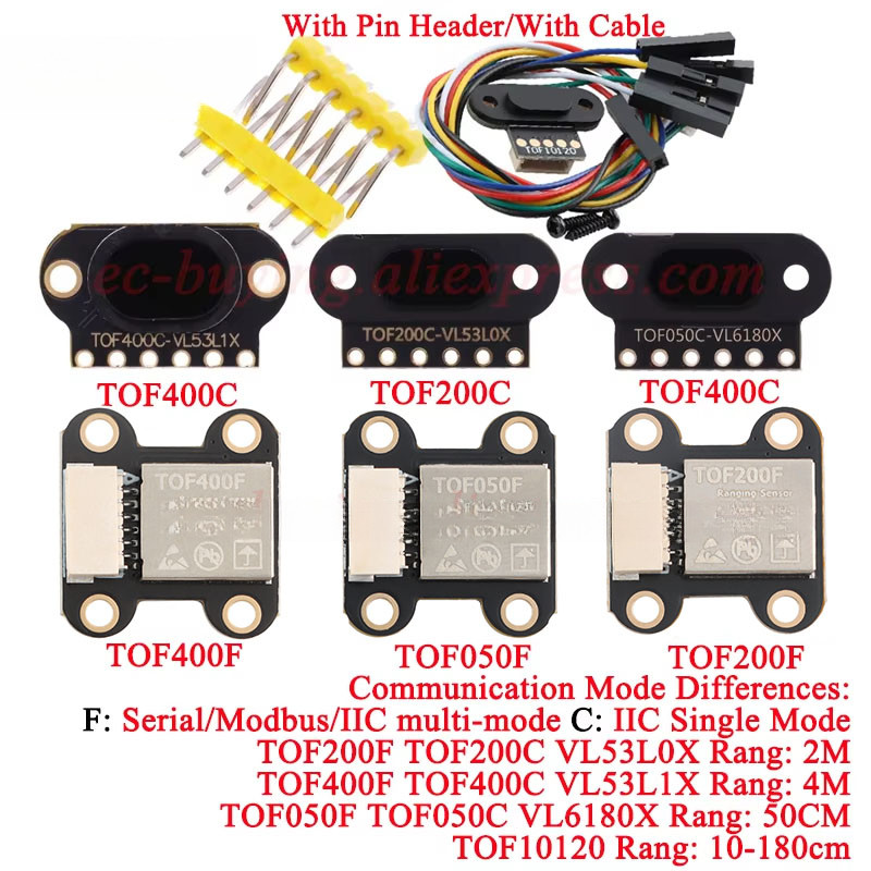 2 ชิ้น/1 ชิ้น VL6180/VL53L0X/VL53L1X TOF10120 เวลาเที่ยวบิน TOF400C 50 ซม./2M/4M IIM