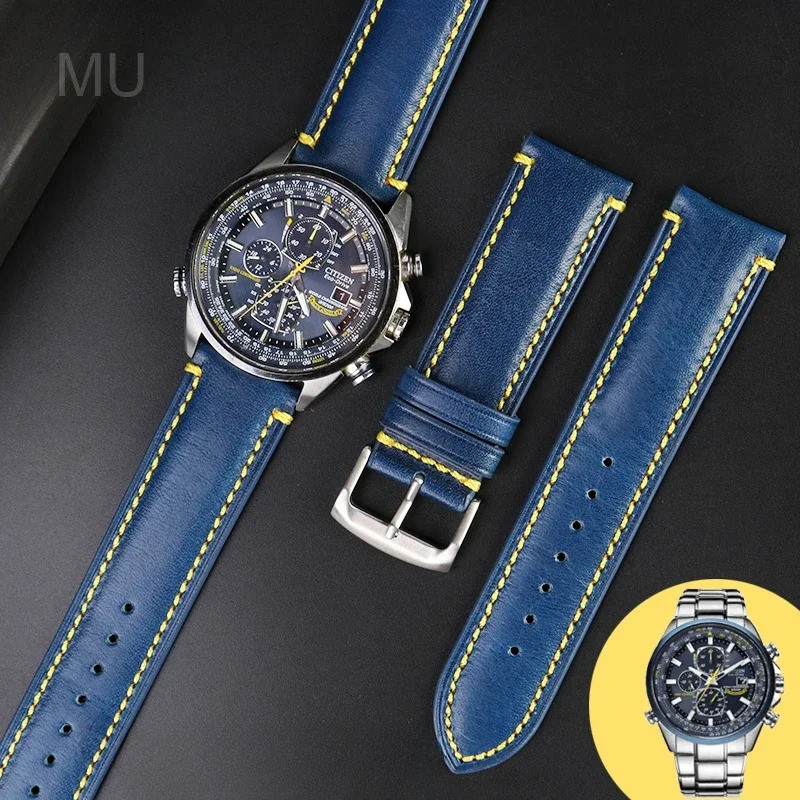 สําหรับCitizen Blue Angel Air Eagle AT8020 Jy8078 First Second GenerationสบายและBreathable Cowhideสา