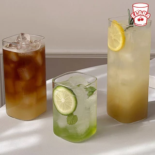 แก้วน้ำใสทรงเหลี่ยมมุมมน สไตล์มินิมอล แก้วกาแฟ/น้ำผลไม้ ดีไซน์เก๋ สำหรับคาเฟ่ ถ่ายรูปสวย 270ml / 400ml / 500ml / 590ml