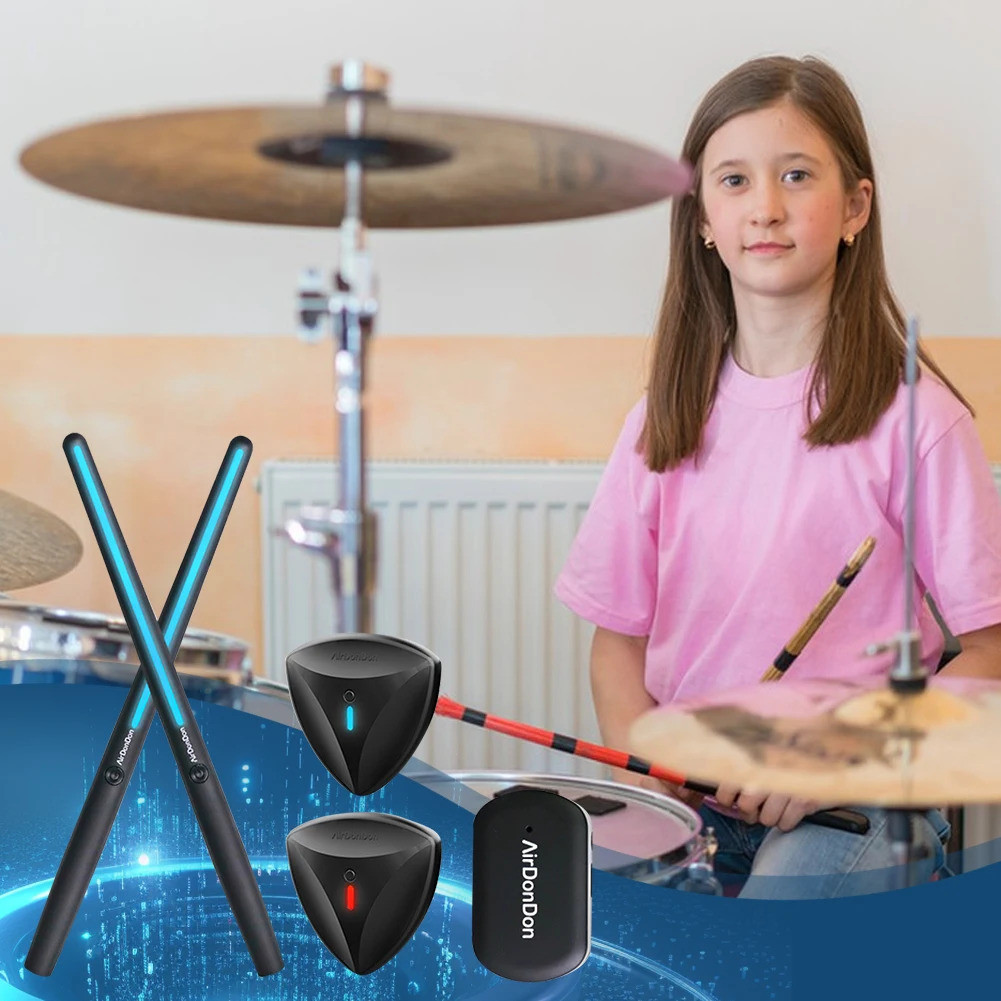 แบบพกพา Air Drum Set Air Electronic Drum Sticks Bluetooth-เข้ากันได้กับ Virtual Drum Sticks กลองอิเล