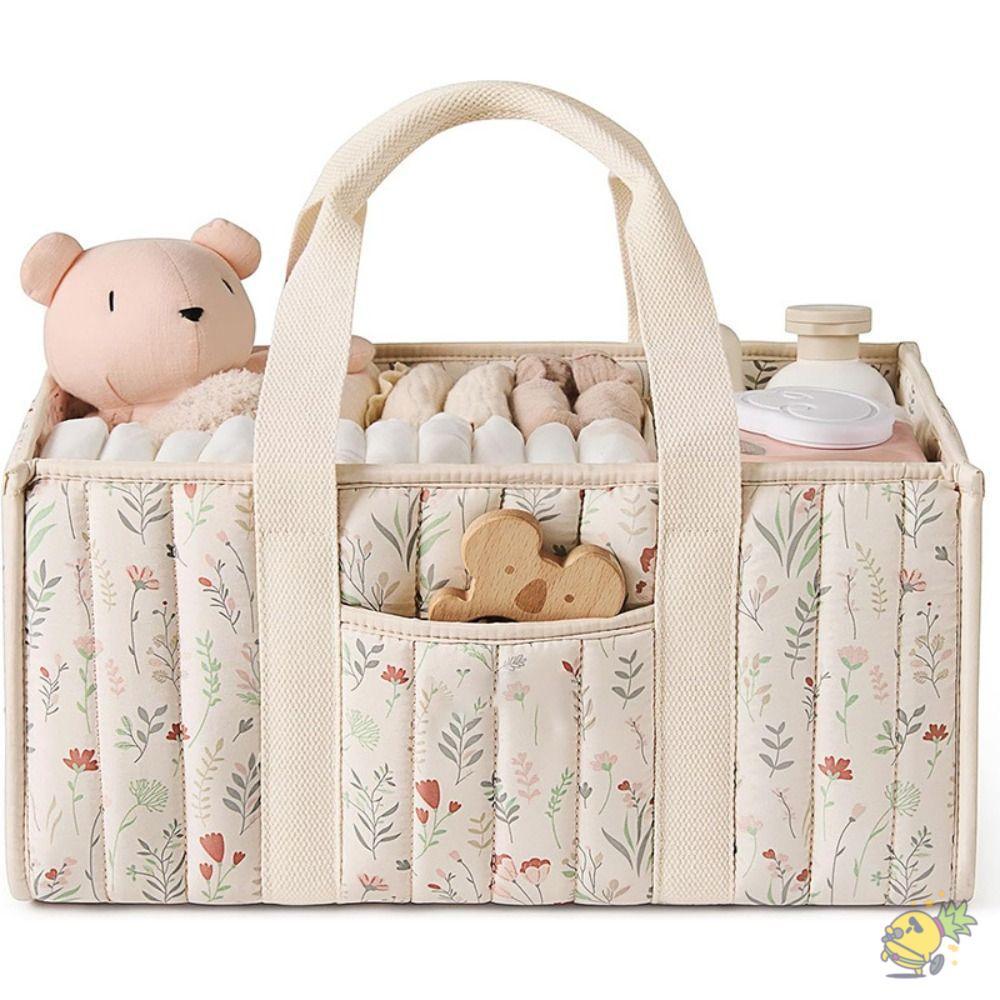 Wxdx.ไทย ที่เก็บผ้าอ้อมเด็ก,แบบพกพาทารกแรกเกิด สิ่งจําเป็น ตะกร้าเก็บเนอสเซอรี่, ถุงเก็บผ้าอ้อมเด็กลายดอกไม้ความจุขนาดใหญ่เดินทางกลางแจ้ง