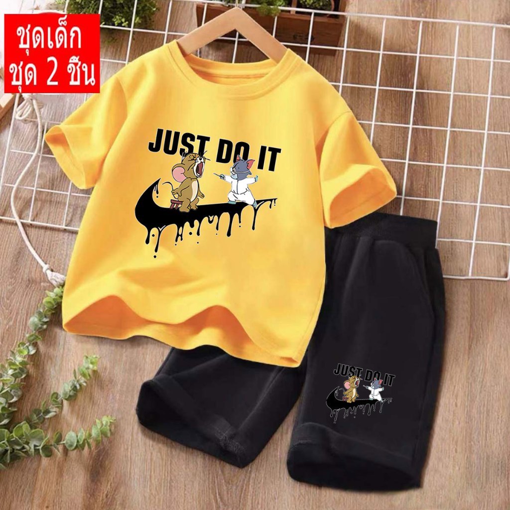 【จัดส่งไทย】2ชิ้น BOB  J-1319+DD1319 ชุดเช็ทเด็ก เสื้อยืดแขนสั้น+กางเกงขาสั้นเด็ก เสื้อยืดคอกลมลายมาใหม่ ทรงสวย