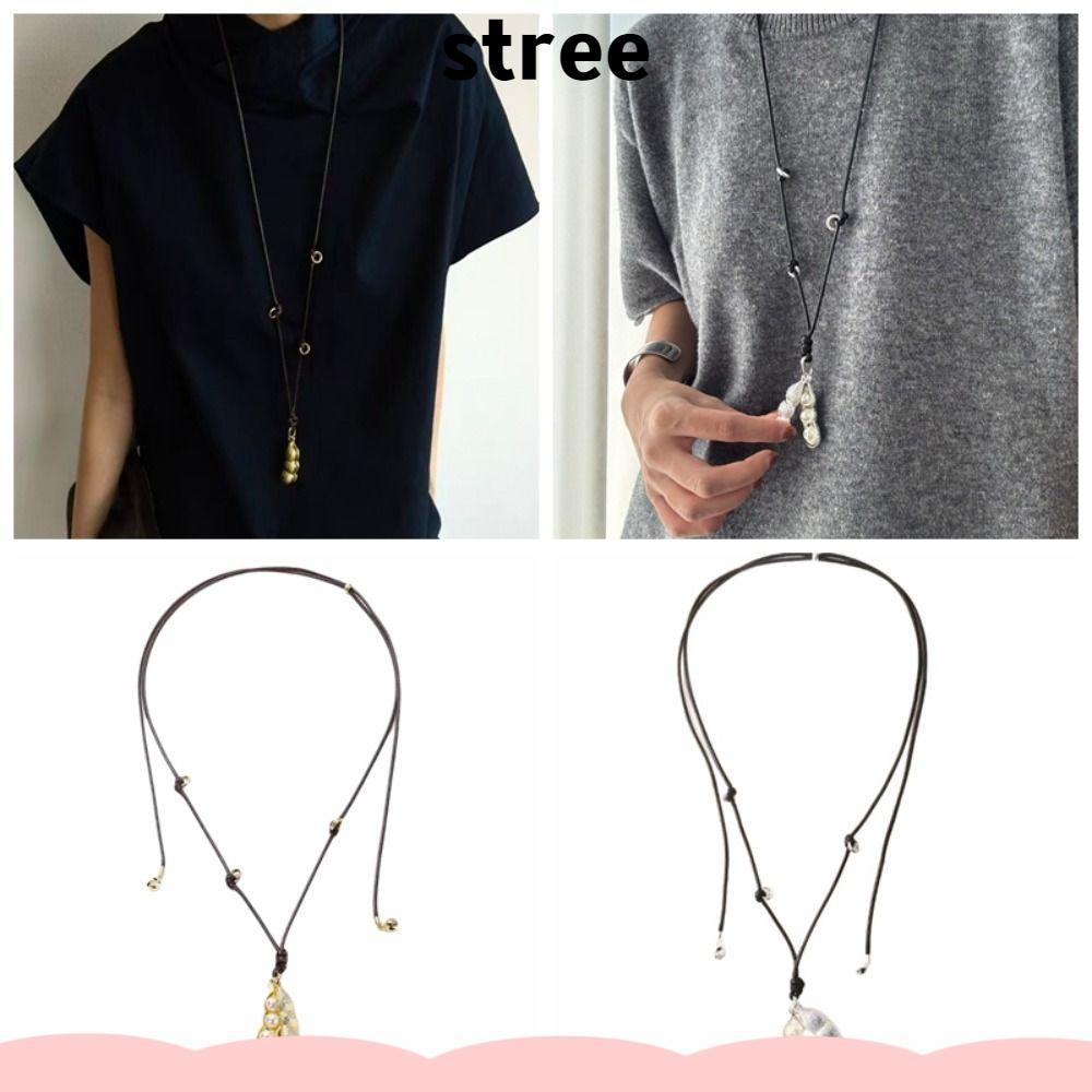 สร้อยคอ STREE, สร้อยคอ Pea Pod โลหะผสมเชือก, เครื่องประดับโซ่เชือกยาวประณีตผู้หญิง