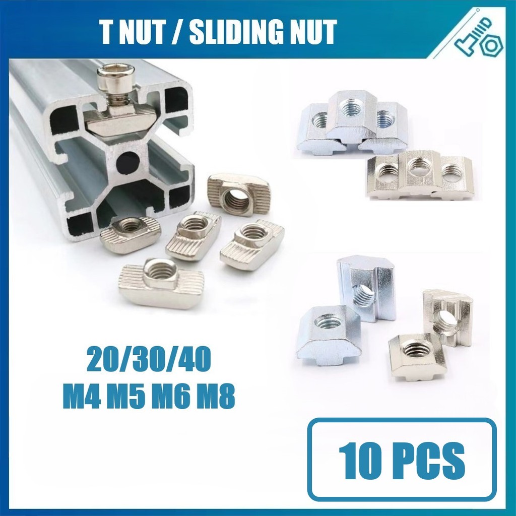 [10 ชิ้น] EU20/30/40 M4/M5/M6/M8 ตําแหน่งถั่ว T ถั่วเลื่อน T-slot V-slot Extrusion Nuts
