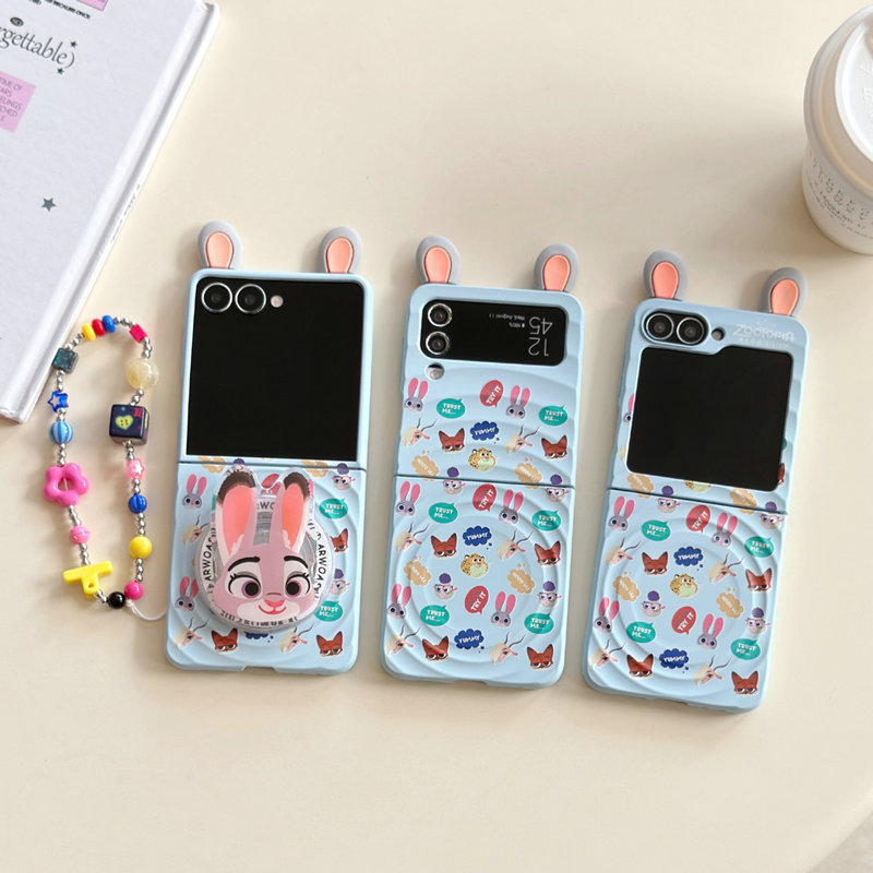 Fold Case สําหรับ SAMSUNG Z Flip3 Flip4 Flip5 Flip6 Flip7 Boyang ออกแบบน่ารัก Zootopia วงเล็บแม่เหล็กสร้อยข้อมือกันกระแทกเลนส์ป้องกันเคสแข็ง