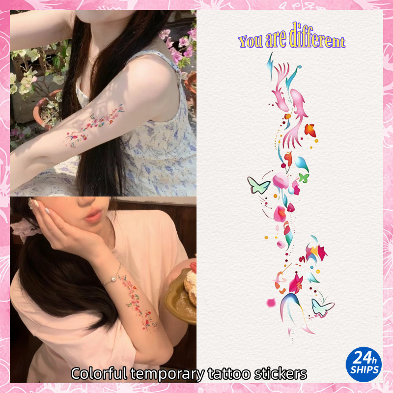 สติกเกอร์รอยสักปลอม ลายปลาสีรุ้งและสาวเซ็กซี่ กันน้ำติดทนนาน 7 วัน