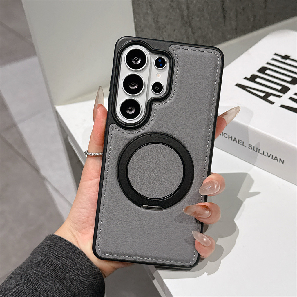 SAMSUNG 360 หมุนขาตั้งหนังสีเทาสําหรับSamsung Galaxy S26Ultra S26Plus S26 S25Ultra S25Plus S25 S24 S23 S22 S25 FEแม่เหล็กAnti-fall Simple High-Endป้องกันกรณี