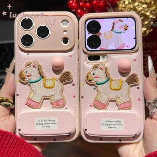 3D DIY Màu Hồng Chấm Ngựa Da Ốp Lưng Điện Thoại + Gương Da Cho iPhone 17 16 15 14 13 12 11 Pro Max X Xr Xs Max 7 8 Plus SE2020