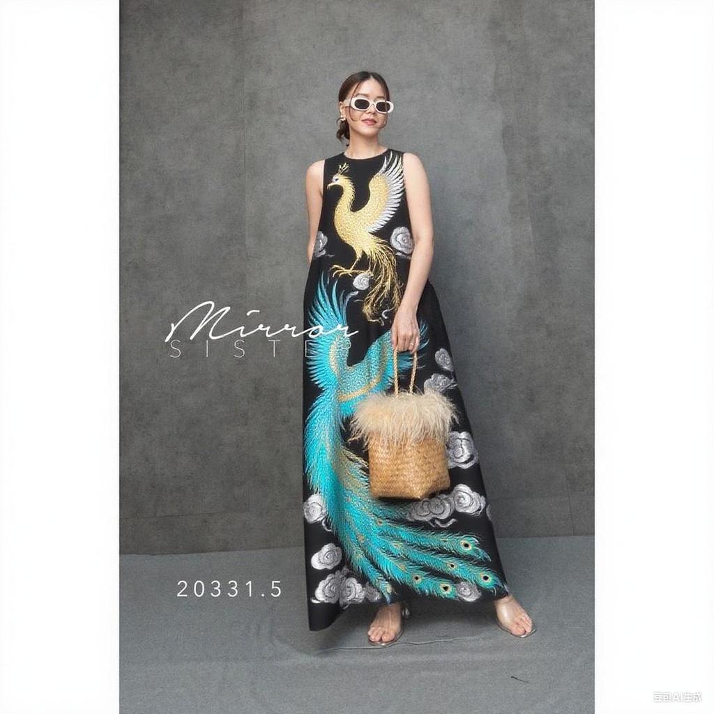 ชุดเดรสแขนกุดคอกลม ลายพิมพ์ดอกไม้ สีแดง สำหรับโอกาสต่าง ๆ พร้อมไซส์ต่างๆ จากXSถึงXL