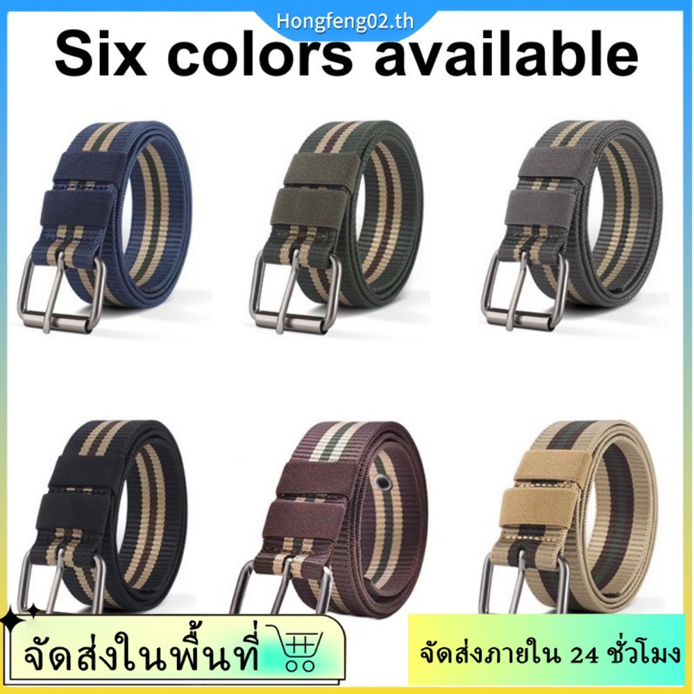 (บริการจัดส่งในพื้นที่) เข็มขัดลายทางปรับขนาดได้ สายรัดเอวไนลอนทนทาน สำหรับบุรุษและสตรี ใส่กางเกงลำลองเรียบง่าย