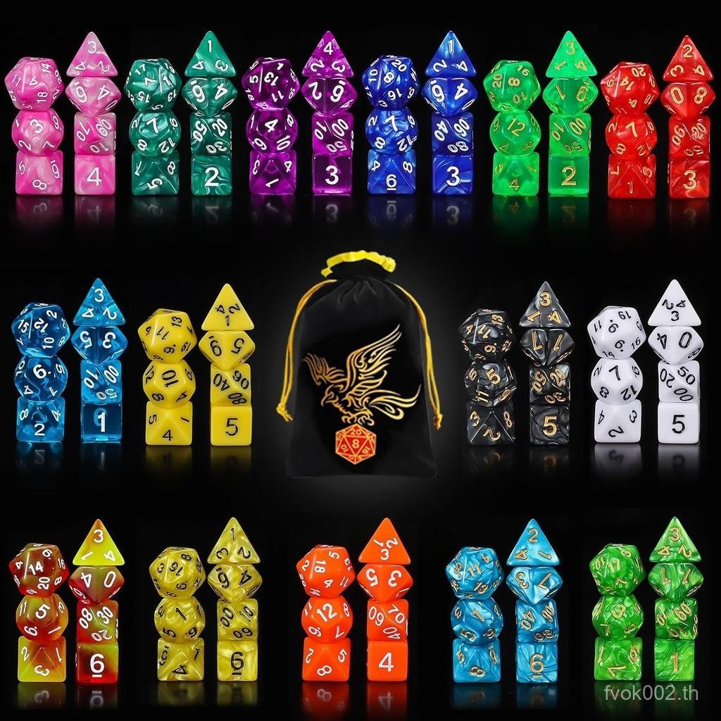 QMay DND Dice Set 15 X 7 ลูกเต๋า Polyhedral (105 ชิ้น) พร้อมผ้าสักหลาดขนาดใหญ่ 1 ใบ, D&D ลูกเต๋า (D4