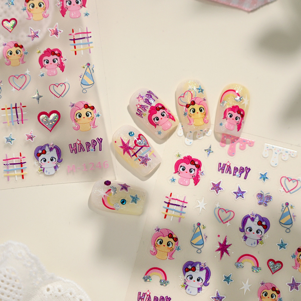 Iron ins Style Sweet Dream Pony Nails Sticker M1246 Girl Heart Checked Star Love Heart Nail Sticker 