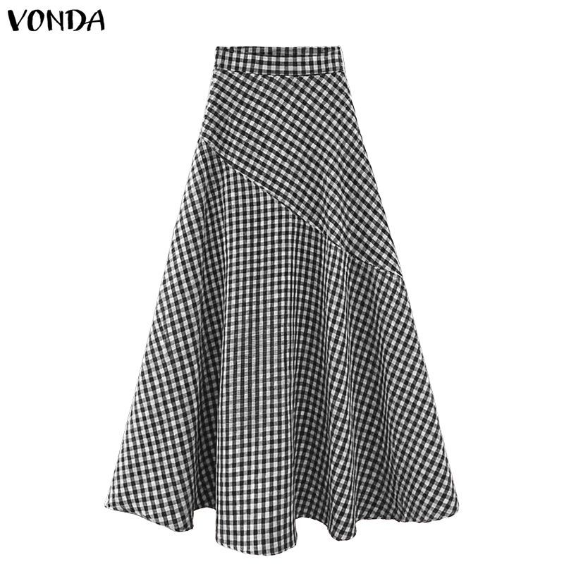 VONDA กระโปรงครึ่งสไตล์เกาหลี ดีไซน์ลายพิมพ์เฉพาะตัวสำหรับวันสบาย