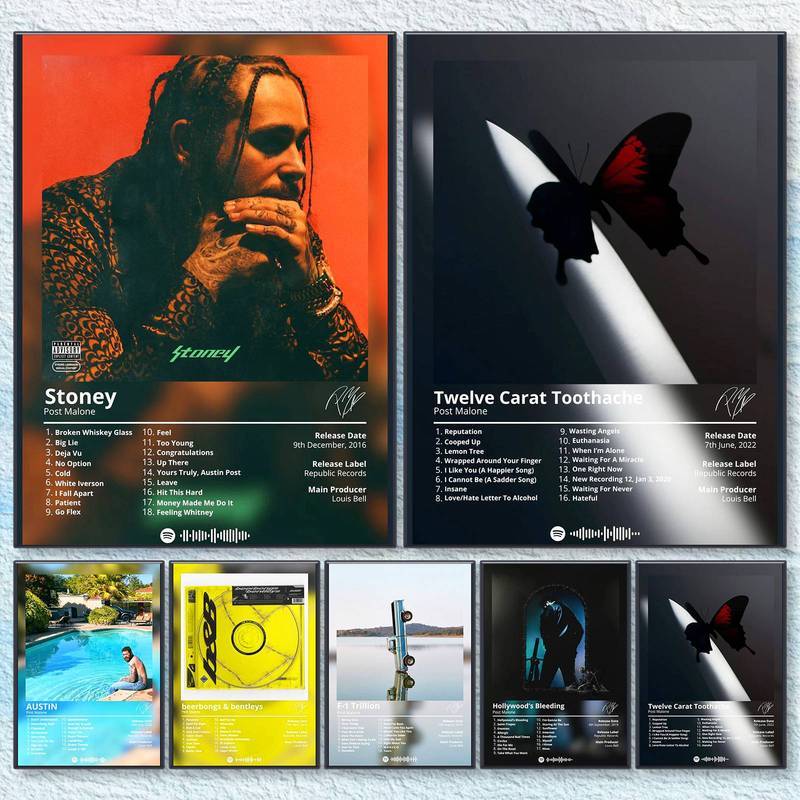 Hip Hop Rapper Post Malone Stoney อัลบั้ม HD โปสเตอร์ไม่มีกรอบผ้าใบภาพวาด Wall Art สําหรับ Home Room Wall Decor