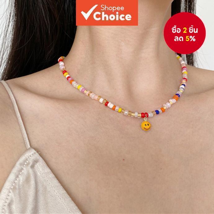 2025 สร้อยคอยิ้มลูกปัดสีสันสดใสสําหรับผู้หญิง Y2K ของขวัญเครื่องประดับ Boho อินเทรนด์