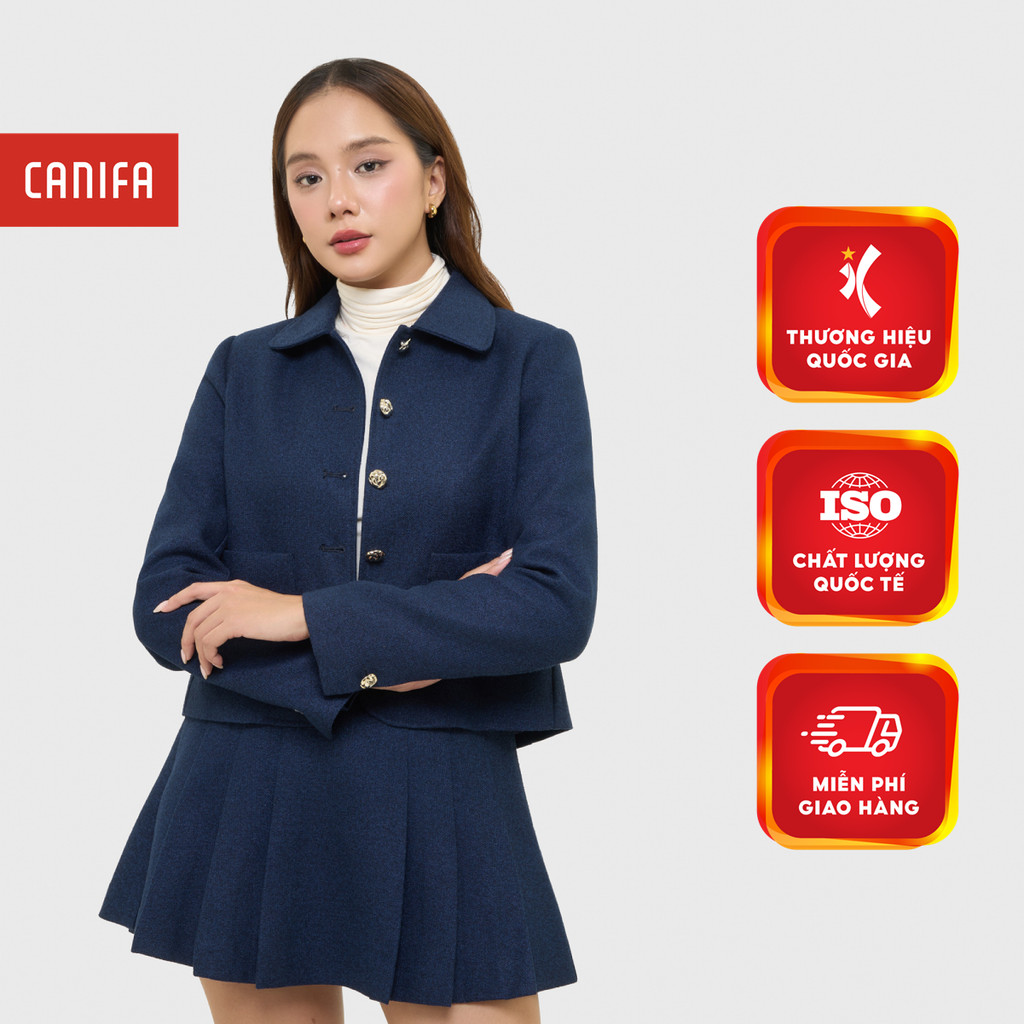 คานิฟา เสื้อคลุมราตรีสตรีแขนยาวและคอปกกระดุม 6OT25ว016