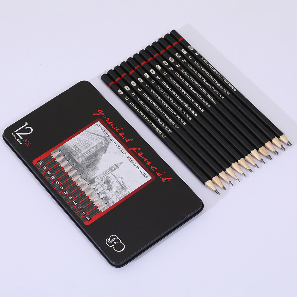 HB Sketch ดินสอกล่องเหล็ก Sketch ชุดดินสอเริ่มต้น Sketch Sketch ปากกาเครื่องเขียนกล่องของขวัญ-LH