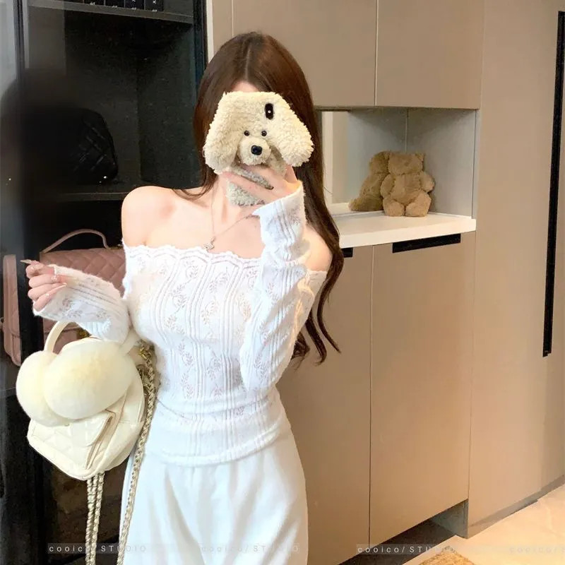 LUNA~Xเวอร์ชันเกาหลี เปิดไหล่ แขนยาว เสื้อเชิ้ต รุ่นใหม่ สไตล์แฟชั่น4