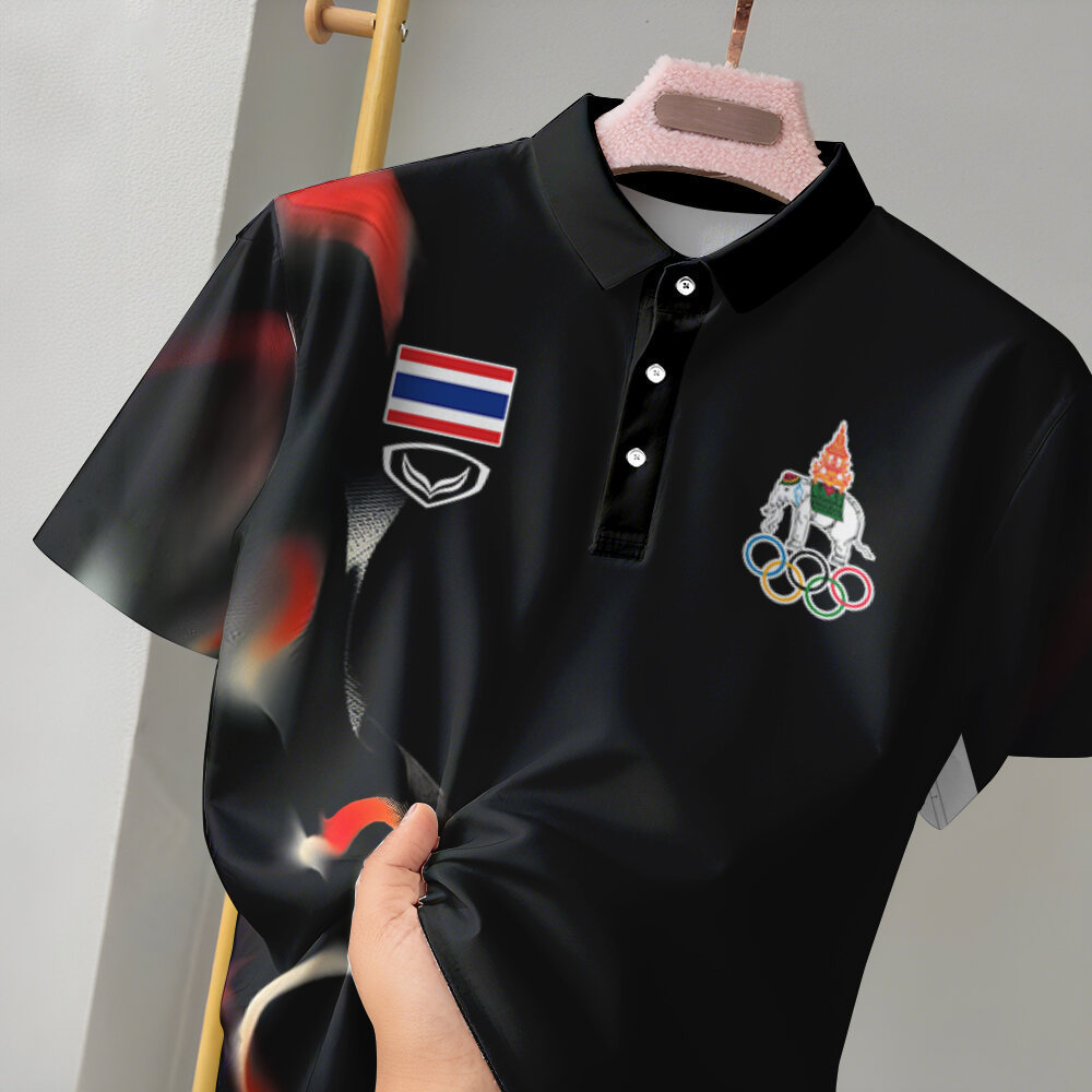 เสื้อโปโลผู้ชายแขนสั้น ระบายอากาศดี เหมาะสำหรับเที่ยวทะเลหรือเชียร์บอลที่บ้าน