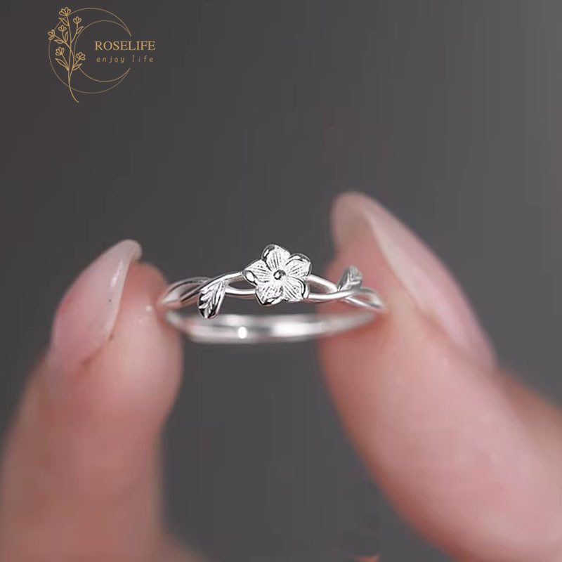 Roselife เกาหลี S925 เงิน Daisy ดอกไม้แหวนผู้หญิงดอกไม้แหวนเปิด Cuff เครื่องประดับอุปกรณ์เสริม
