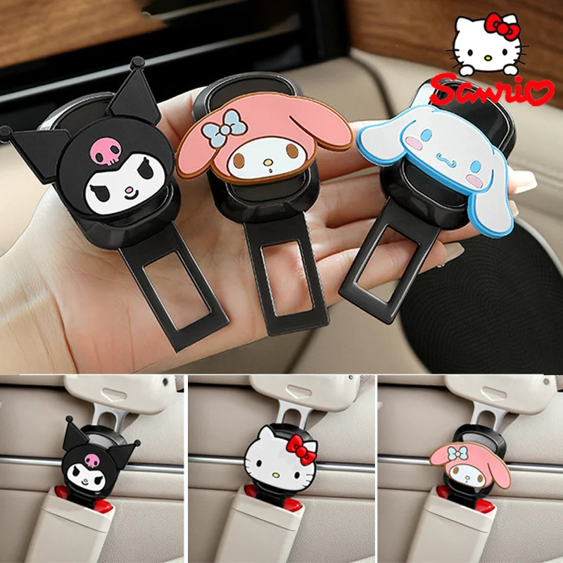 Sanrio Hello Kitty Kuromi Melody รถที่นั่งเข็มขัดคลิป Extender การ์ตูนน่ารักผู้หญิงโลหะ Seatbelt Anchor รถอุปกรณ์เสริมของขวัญ