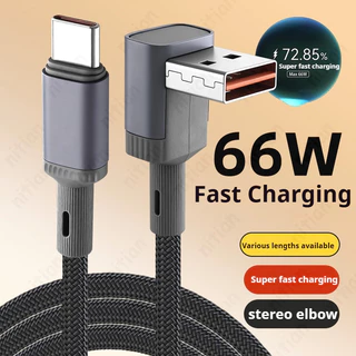 ข้อศอกสเตอริโอ 100W USB Type C สายชาร์จเร็วสุด 90° ข้อศอก Dual Type C ที่ชาร์จโทรศัพท์สายเคเบิลข้อมูลการส่งข้อมูลสายชาร์จ 0.25 M/0.5 M/3 M/5 M สายถักสําหรับ IOS/Android