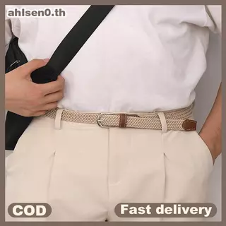 Ahlsen0 1 PC เข็มขัดแฟชั่นทอเข็มขัดผ้าใบโลหะ Bule ผู้ชายผู้หญิงเข็มขัดยางยืด Punch ฟรี th