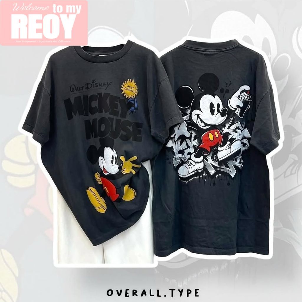 เกาหลี เสื้อวินเทจ disney เสื้อยืด oversize ผลิตจากผ้าฝ้าย 100% พิมพ์ลาย mickey mouse เหมาะ ผู้หญิง และ ผู้ชาย #3