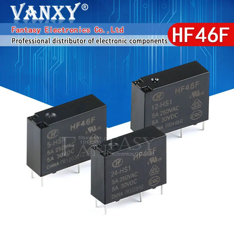 10PCS 5A 4Pin HF46F-5-HS1 HF46F-12-HS1 HF46F-24-HS1 Power Relay A ปกติเปิด 5 V 12 V 24 V DC 5A 250VA