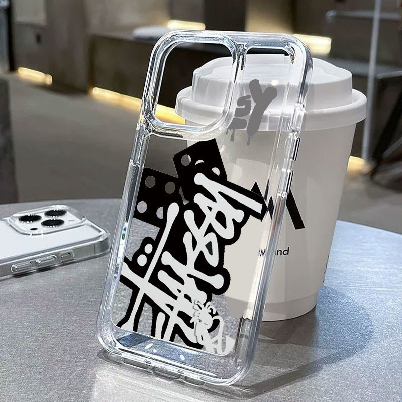 เคสโทรศัพท์ลายตัวอักษรสุดเท่ เหมาะสำหรับ iPhone 11 12 13 14 15 16 Pro Max X XR XS Max 7 8 Plus ทำจากซิลิโคน TPU ใส ป้องก