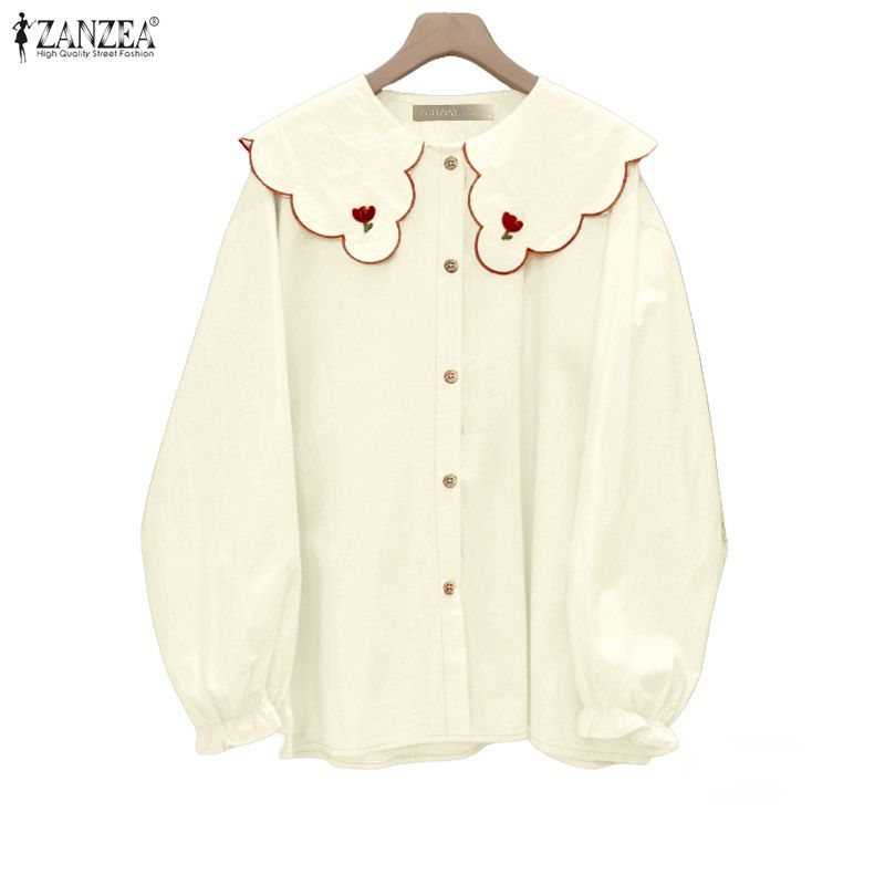 ซานเซีย เสื้อเชิ้ตแขนยาวสีทึบลายดอกไม้ สำหรับผู้หญิง